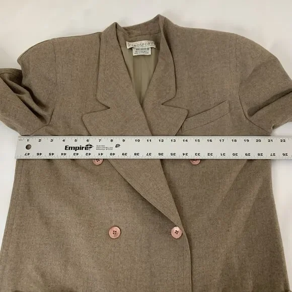 Vintage 100% Wool Double Breasted Peacoat Women 10 Brown‎ Pockets Quiet Luxury